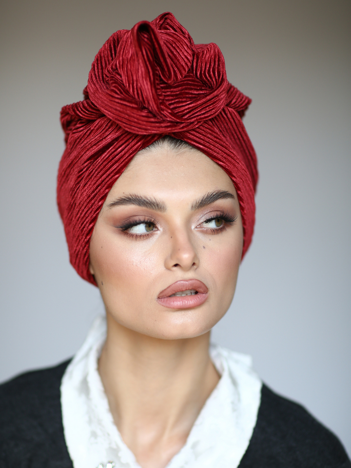 Velvet Flower Turban in Maroon